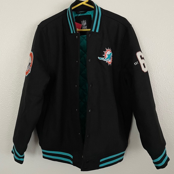 Miami Dolphins NFL Ultra Game Stitched Letterman Bomber Jacket - Picture 2 of 10